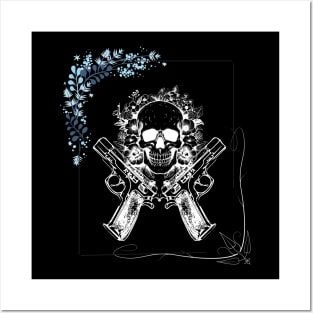 guns skull and frame Posters and Art